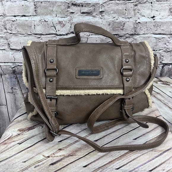 David Jones Paris Satchel Handbag Purse Bag Shearling Edge Tote Handle/s… - Picture 2 of 15